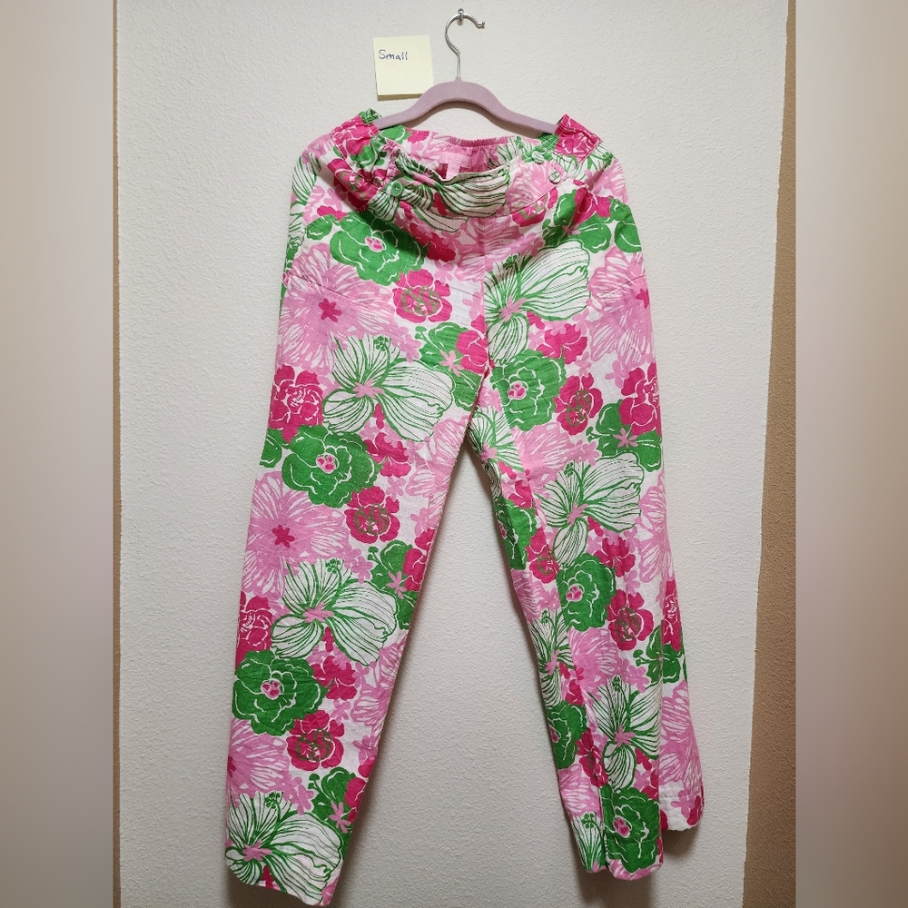 Lilly Pulitzer Pink and Green Floral Pants Vintage SMALL